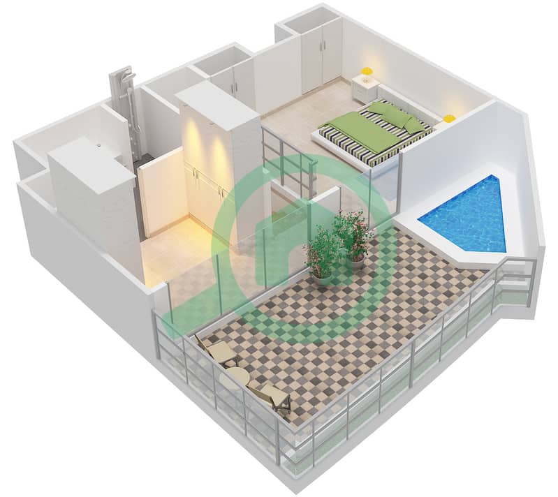 المخططات الطابقية لتصميم الوحدة 318 شقة 1 غرفة نوم - كابودوشا interactive3D