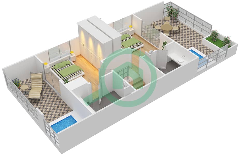 المخططات الطابقية لتصميم النموذج 205 - 2 شقة 1 غرفة نوم - كابودوشا interactive3D