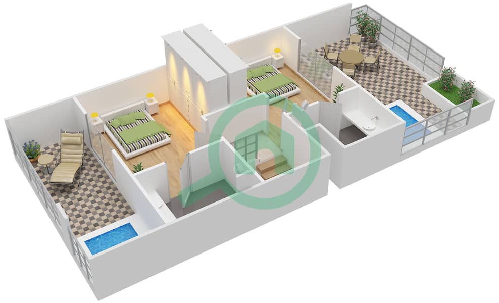 المخططات الطابقية لتصميم الوحدة 315 شقة 2 غرفة نوم - كابودوشا interactive3D