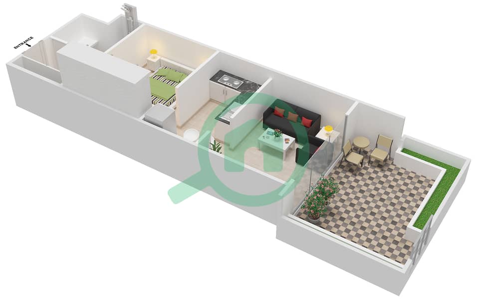 المخططات الطابقية لتصميم الوحدة G04 شقة استوديو - كابودوشا interactive3D