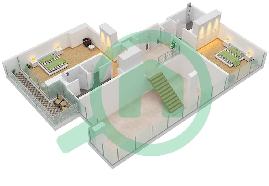 المخططات الطابقية لتصميم الوحدة 402 شقة 3 غرف نوم - بناية 6B interactive3D