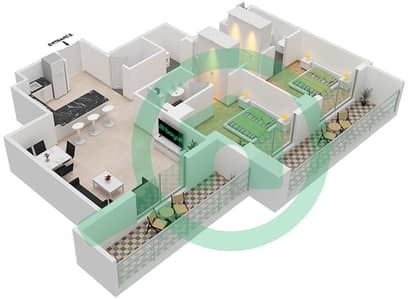 المخططات الطابقية لتصميم الوحدة 201 شقة 2 غرفة نوم - 2020 ماركيز