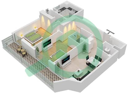 المخططات الطابقية لتصميم الوحدة 212 شقة 2 غرفة نوم - 2020 ماركيز