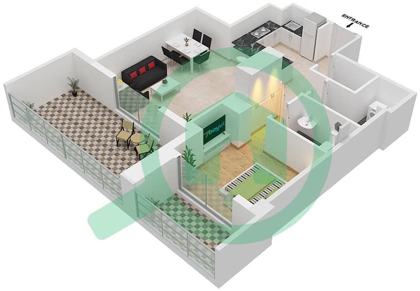 2020马奎斯公寓 - 1 卧室公寓单位101戶型图 First Floor interactive3D