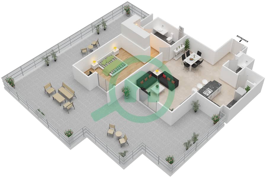 المخططات الطابقية لتصميم النموذج 4C شقة 1 غرفة نوم - إيتون بليس interactive3D