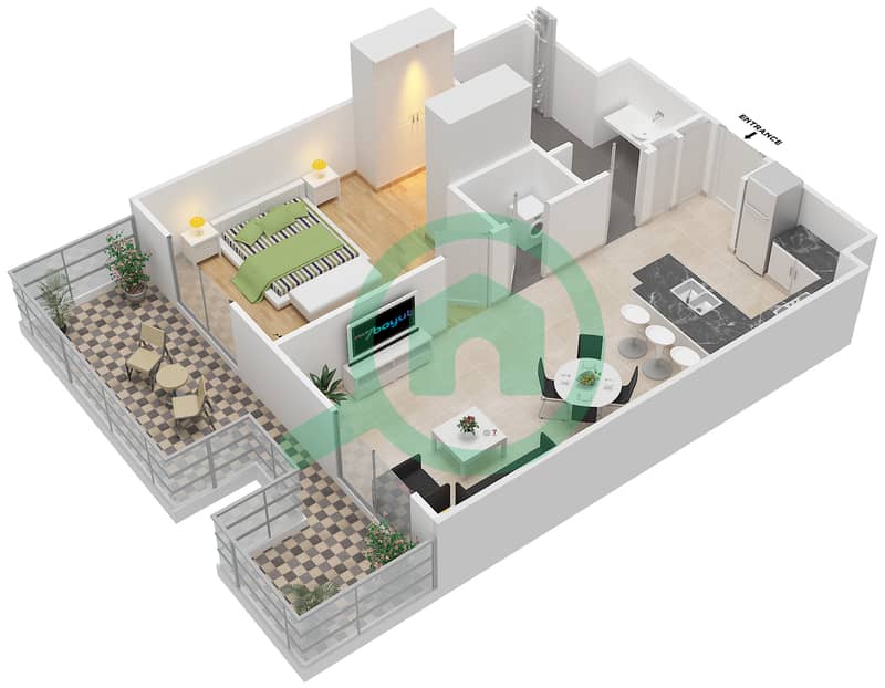 伊顿广场 - 1 卧室公寓类型1A戶型图 interactive3D