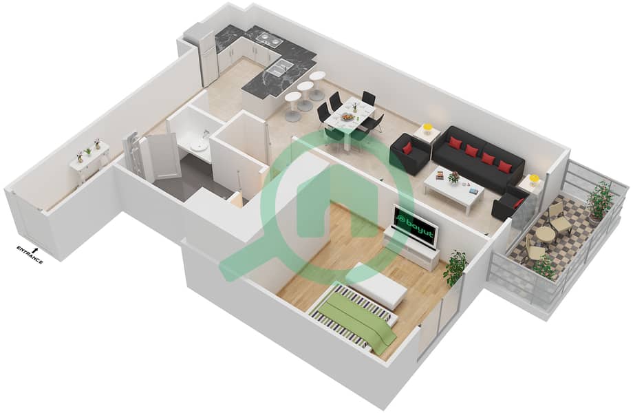 Eaton Place - 1 Bedroom Apartment Type 1C Floor plan interactive3D