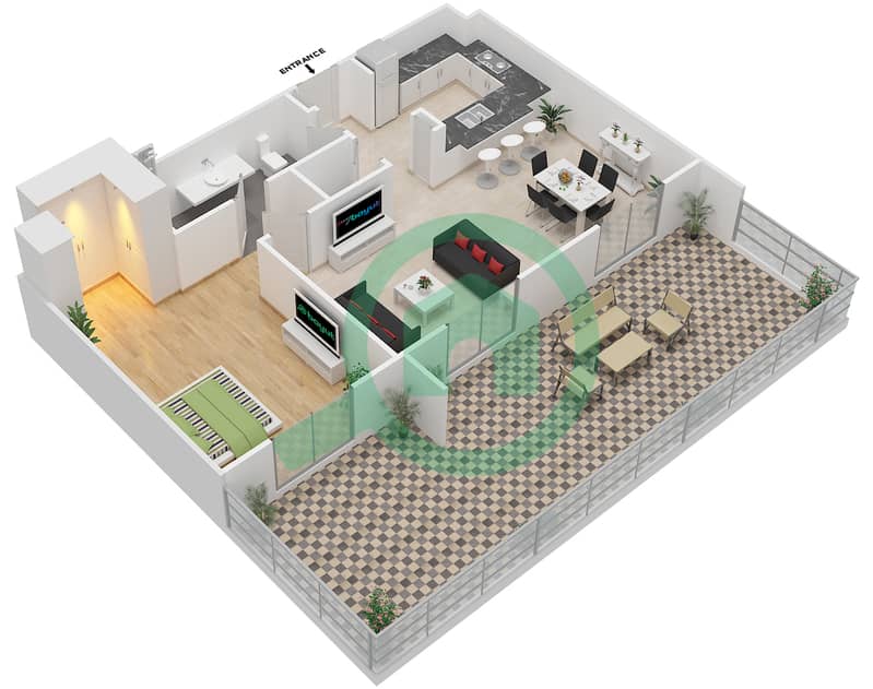 المخططات الطابقية لتصميم النموذج 4AA شقة 1 غرفة نوم - إيتون بليس interactive3D