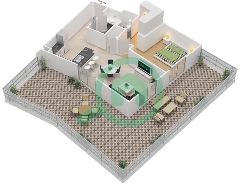 المخططات الطابقية لتصميم النموذج 4A شقة 1 غرفة نوم - إيتون بليس interactive3D