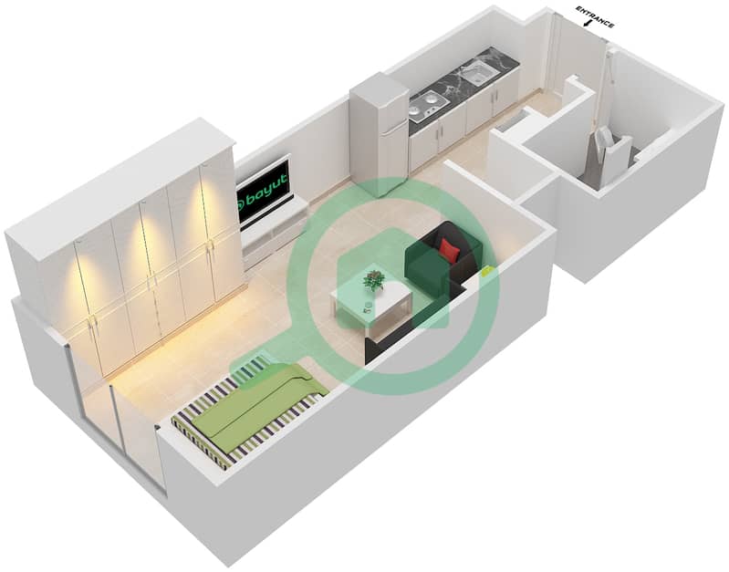 المخططات الطابقية لتصميم النموذج 1 شقة استوديو - إيتون بليس interactive3D