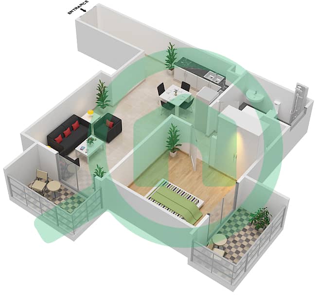 المخططات الطابقية لتصميم النموذج / الوحدة 2B/302 شقة 1 غرفة نوم - بلغرافيا هايتس 1 interactive3D