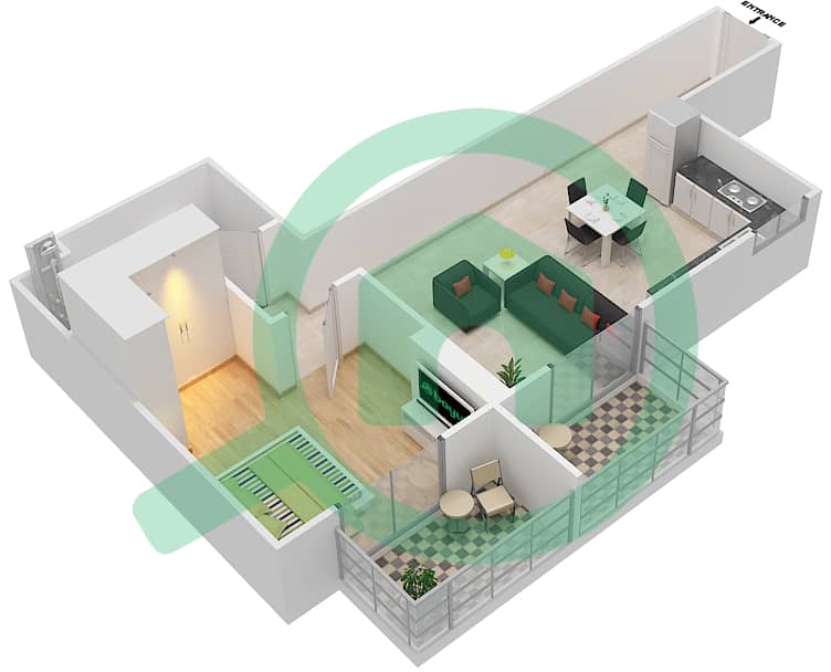 贝尔格莱维亚1号大楼 - 1 卧室公寓类型／单位3B/1010戶型图 interactive3D