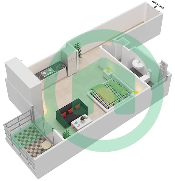 المخططات الطابقية لتصميم النموذج / الوحدة 2B/301 شقة استوديو - بلغرافيا هايتس 1 interactive3D
