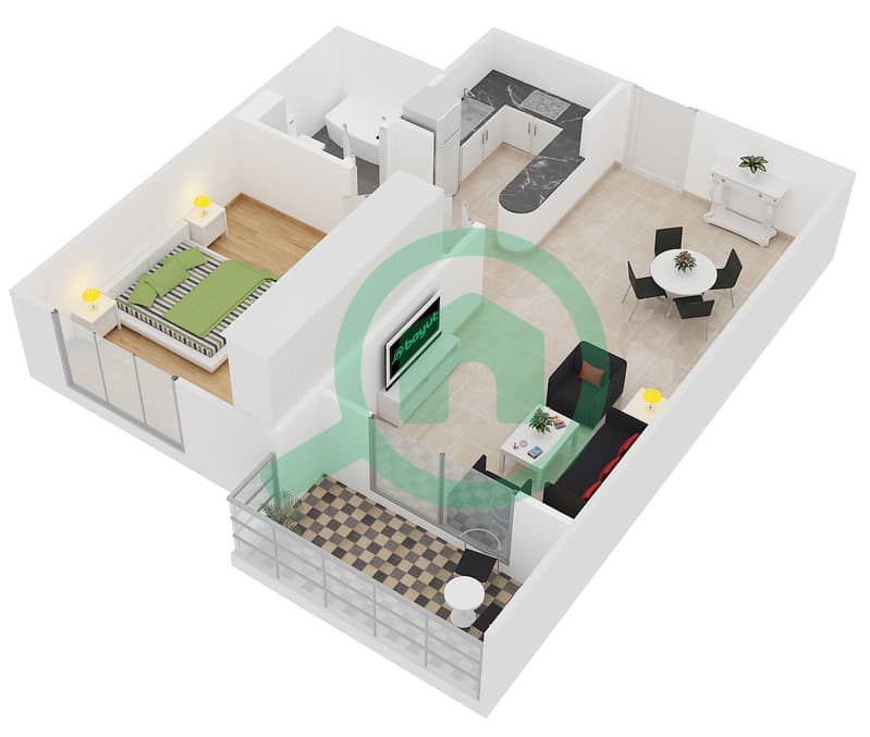 Diamond Views II - 1 Bedroom Apartment Type 2 Floor plan interactive3D