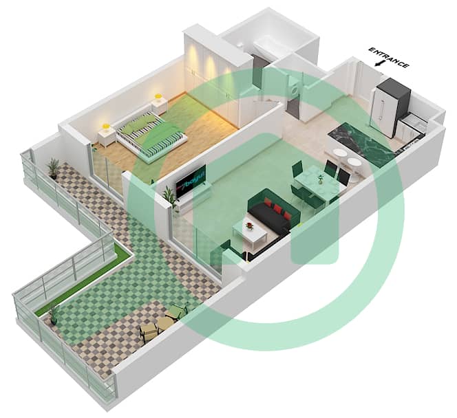 المخططات الطابقية لتصميم النموذج A1 شقة 1 غرفة نوم - سنترال بارك interactive3D