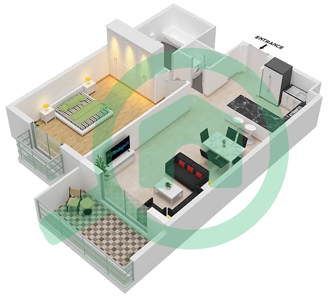 Central Park - 1 Bedroom Apartment Type A2 Floor plan interactive3D