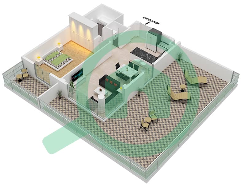 المخططات الطابقية لتصميم النموذج B1 شقة 1 غرفة نوم - سنترال بارك interactive3D