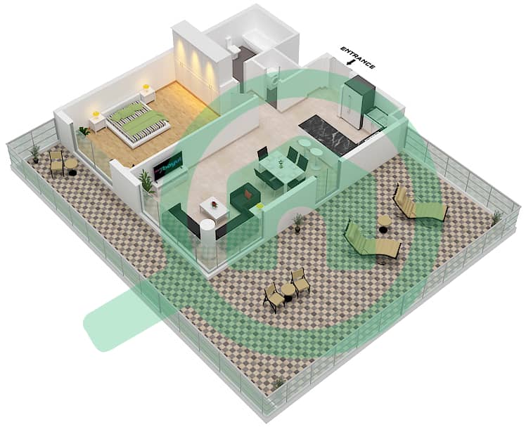 المخططات الطابقية لتصميم النموذج B5 شقة 1 غرفة نوم - سنترال بارك interactive3D