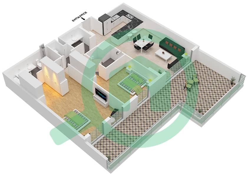 Central Park - 2 Bedroom Apartment Type A2 Floor plan interactive3D