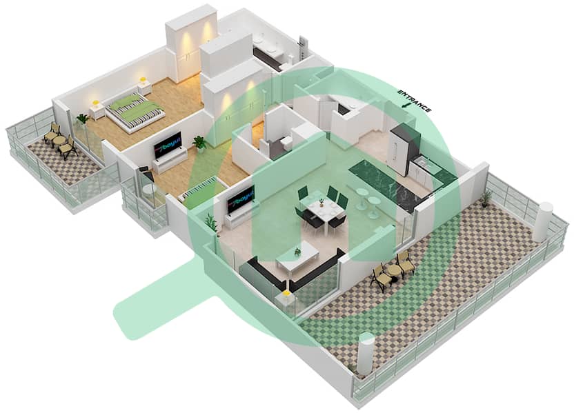 中央公园公寓 - 2 卧室公寓类型B5戶型图 interactive3D