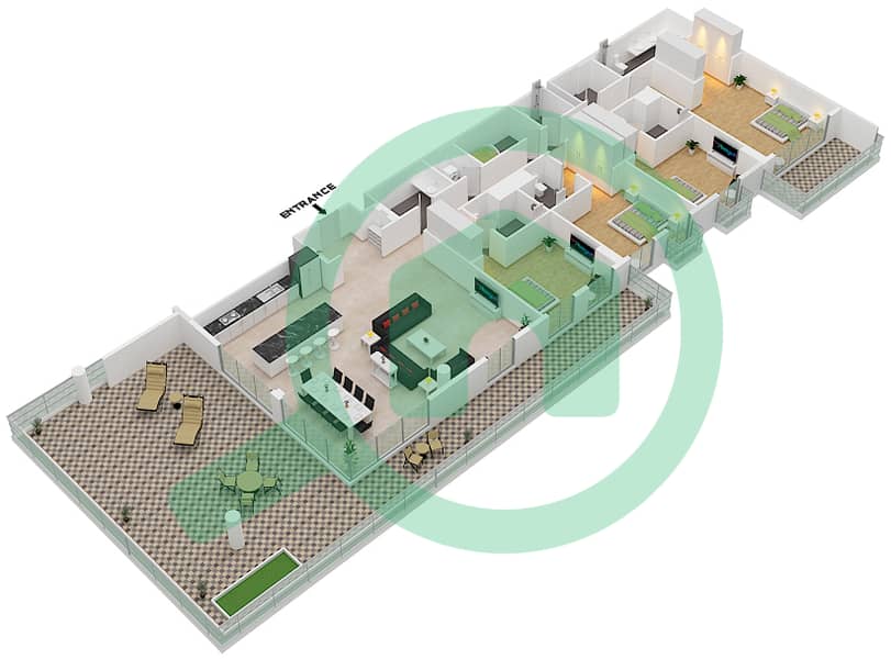 المخططات الطابقية لتصميم النموذج A2 شقة 4 غرف نوم - سنترال بارك interactive3D