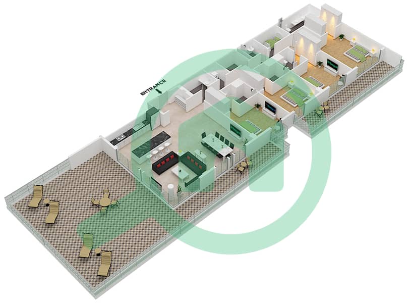 المخططات الطابقية لتصميم النموذج A3 شقة 4 غرف نوم - سنترال بارك interactive3D