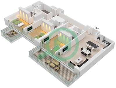 المخططات الطابقية لتصميم الوحدة 3902 شقة 3 غرف نوم - ون جي بي ار