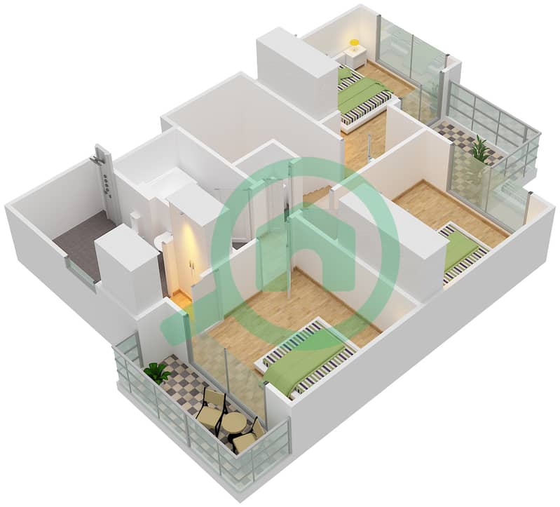 卡梅丽亚社区 - 4 卧室联排别墅类型1E戶型图 interactive3D