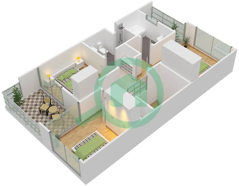 المخططات الطابقية لتصميم النموذج 1M تاون هاوس 3 غرف نوم - كاميليا interactive3D