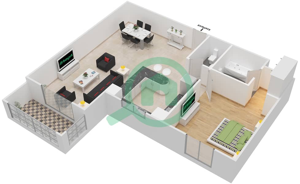 المخططات الطابقية لتصميم النموذج / الوحدة 1B/05 شقة 1 غرفة نوم - عزيزي لياتريس Floor 2 - 8 interactive3D