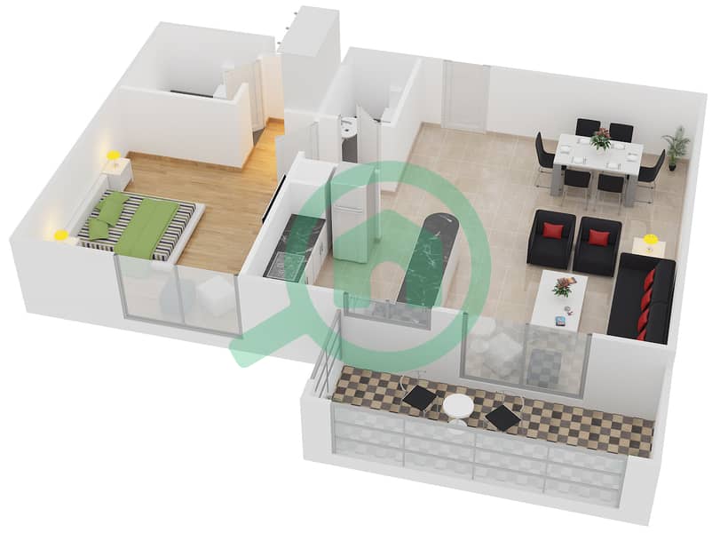 Azizi Liatris - 1 Bedroom Apartment Type/unit 1B/06 Floor plan Floor 2 - 10 interactive3D