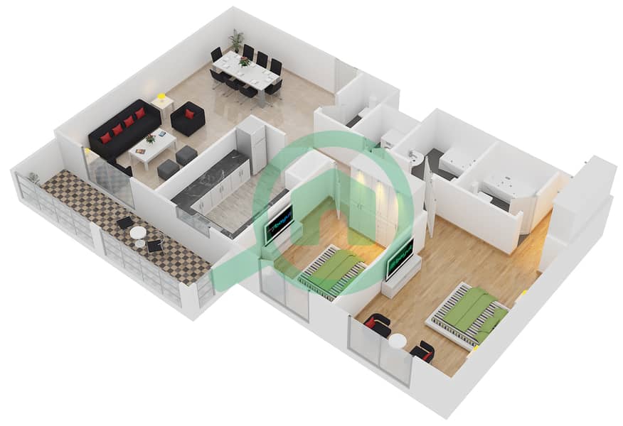 Azizi Liatris - 2 Bedroom Apartment Type/unit 2B/10 Floor plan Floor 2 - 10 interactive3D