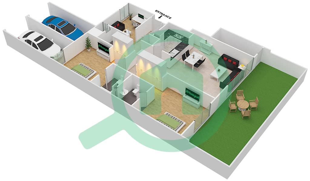 脉动联排别墅 - 2 卧室联排别墅类型／单位A/1戶型图 Ground Floor interactive3D