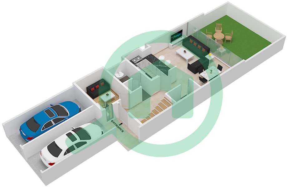 脉动联排别墅 - 2 卧室联排别墅类型／单位A/2戶型图 Ground Floor interactive3D