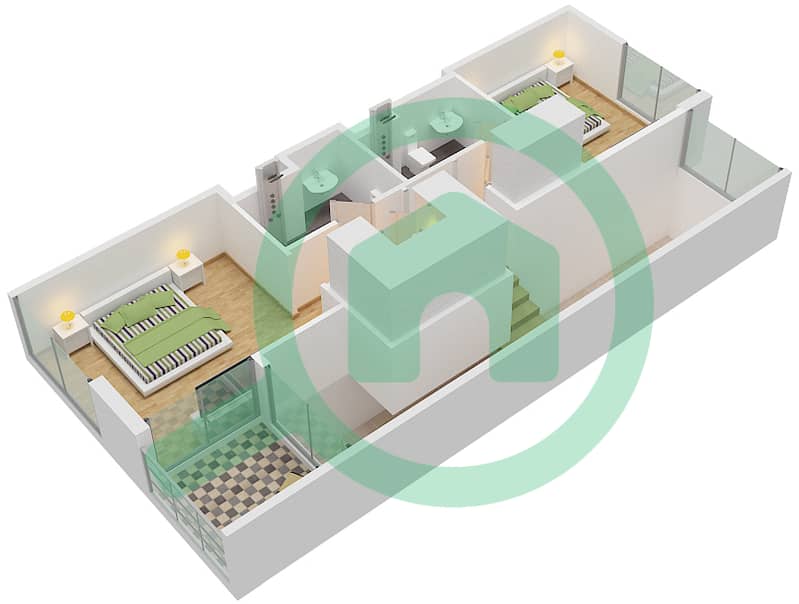 脉动联排别墅 - 2 卧室联排别墅类型／单位A/2戶型图 First Floor interactive3D