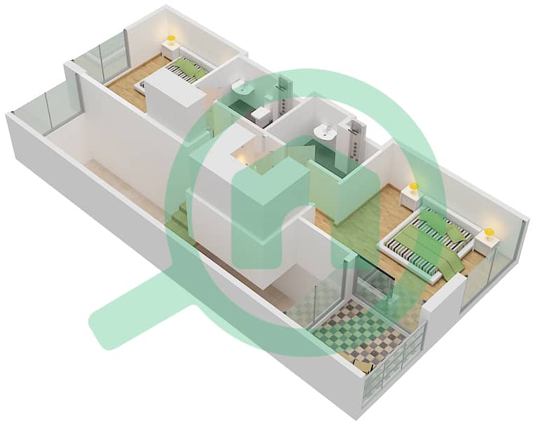 脉动联排别墅 - 2 卧室联排别墅类型／单位A/3戶型图 First Floor interactive3D