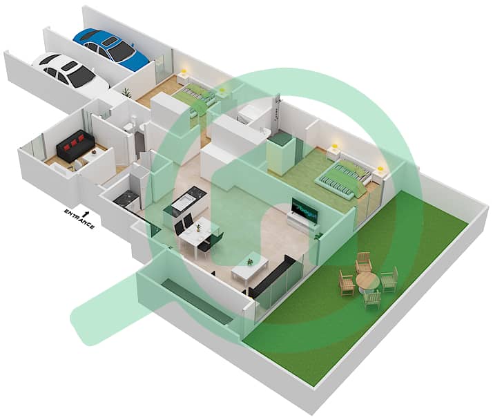 Таунхаусы Палс Таун - Таунхаус 2 Cпальни планировка Тип/мера A/4 Ground Floor interactive3D