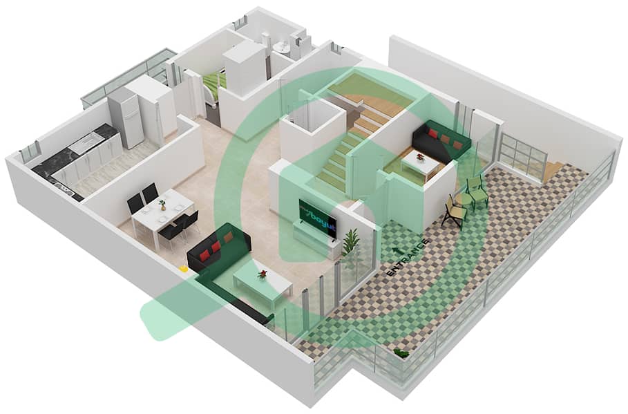 脉动联排别墅 - 3 卧室联排别墅类型／单位A/5戶型图 Floor 1 interactive3D
