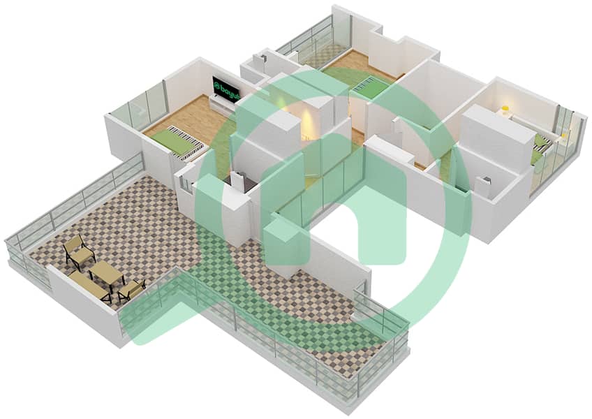 脉动联排别墅 - 3 卧室联排别墅类型／单位A/5戶型图 Floor 2 interactive3D