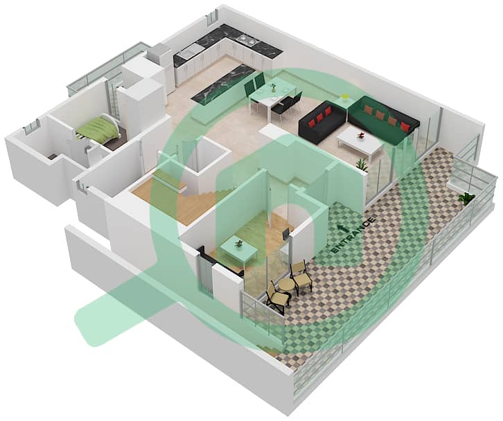 脉动联排别墅 - 3 卧室联排别墅类型／单位A/6戶型图 Floor 1 interactive3D