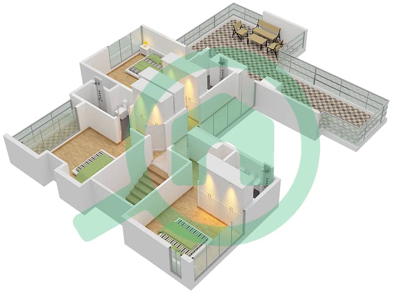 脉动联排别墅 - 3 卧室联排别墅类型／单位A/6戶型图 Floor 2 interactive3D