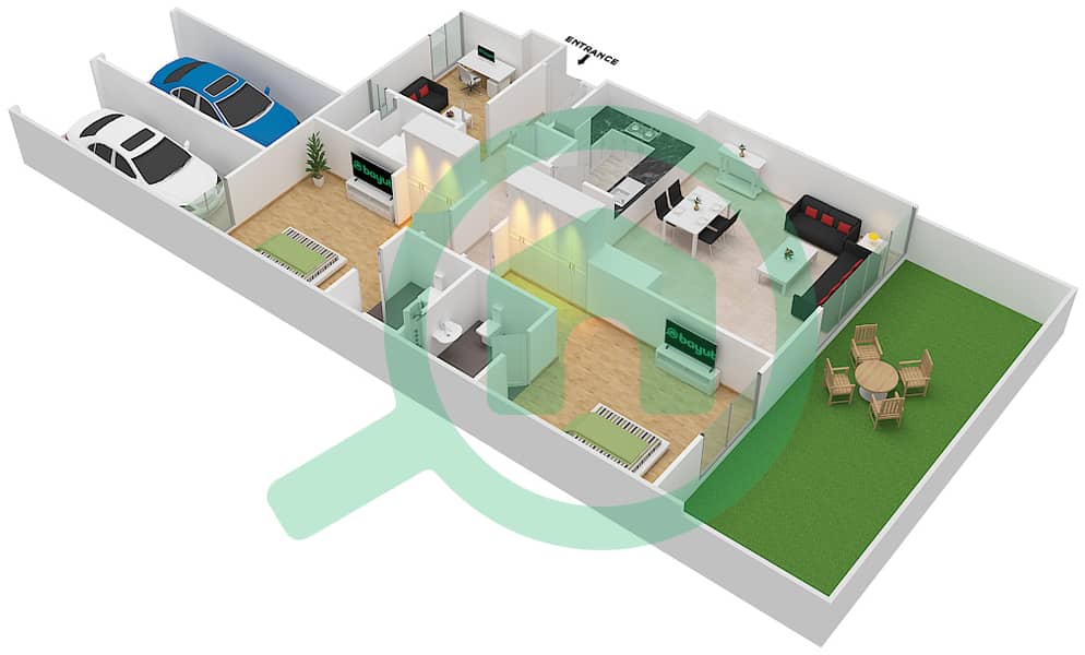 The Pulse Townhouses - 2 Bedroom Townhouse Type/unit B/1 Floor plan Ground Floor interactive3D