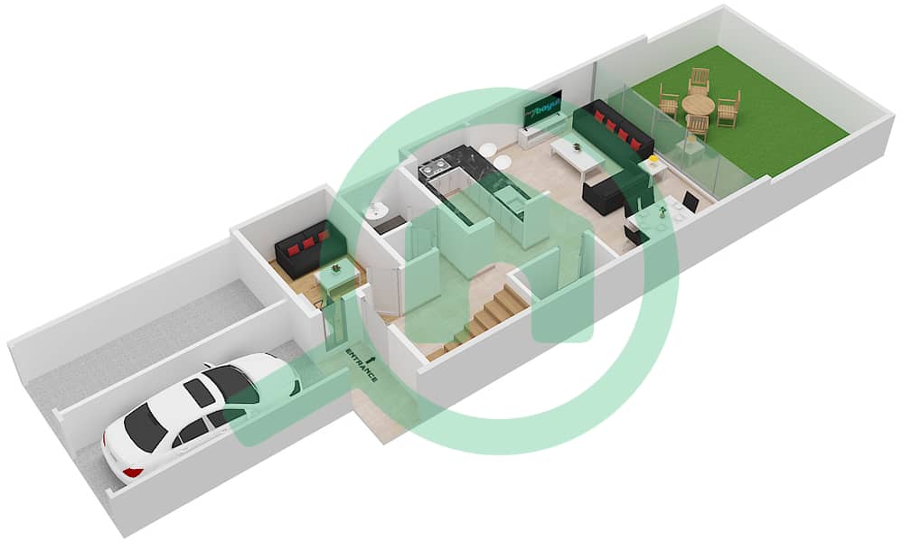 脉动联排别墅 - 2 卧室联排别墅类型／单位B,D/2戶型图 Ground Floor interactive3D