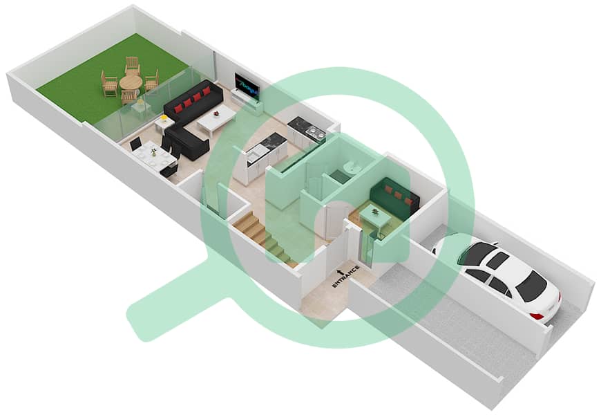 脉动联排别墅 - 2 卧室联排别墅类型／单位B,D/3戶型图 Ground Floor interactive3D