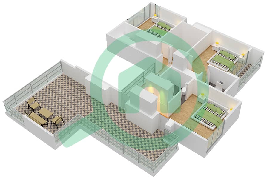 Таунхаусы Палс Таун - Таунхаус 3 Cпальни планировка Тип/мера B/5 Floor 2 interactive3D