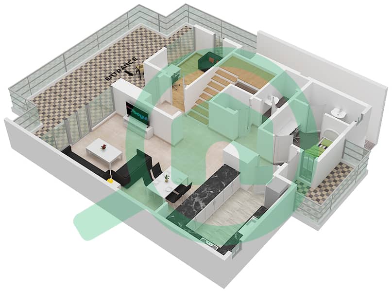 Таунхаусы Палс Таун - Таунхаус 3 Cпальни планировка Тип/мера B/5 Floor 1 interactive3D