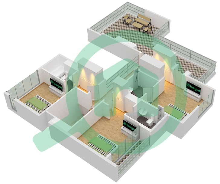 脉动联排别墅 - 3 卧室联排别墅类型／单位B/6戶型图 Floor 2 interactive3D