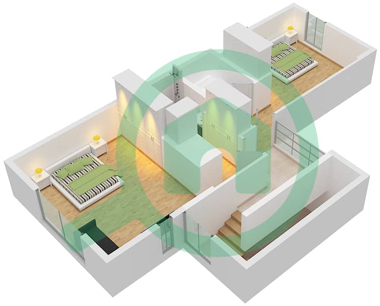 脉动联排别墅 - 2 卧室联排别墅类型／单位C/2戶型图 First Floor interactive3D