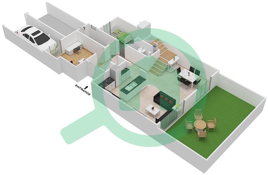 脉动联排别墅 - 3 卧室联排别墅类型／单位C/4戶型图 Ground Floor interactive3D