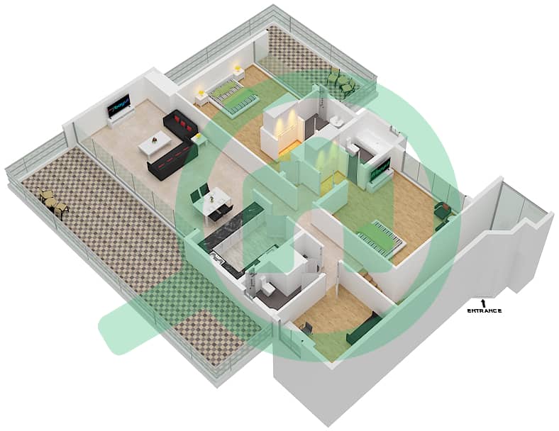 المخططات الطابقية لتصميم النموذج / الوحدة C/5 تاون هاوس 2 غرفة نوم - ذا بلس ناون هاوسيز Floor 2 interactive3D